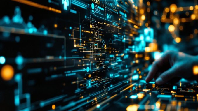 Portrait éditorial d’un homme créateur automobile dans un univers numérique premium, tenant et ajustant un modèle de voiture devant des interfaces abstraites inspirées des réseaux sociaux.